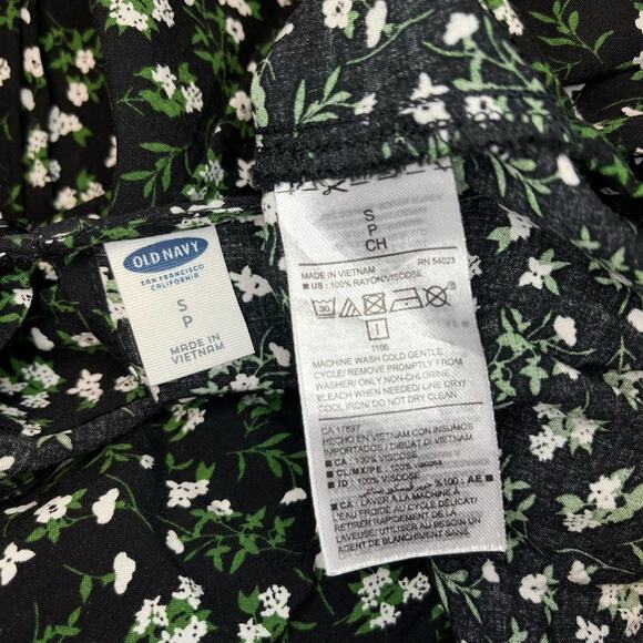 Old Navy Small Shift Dress Black Floral Print 100% Rayon Grunge Babydoll - Picture 3 of 3